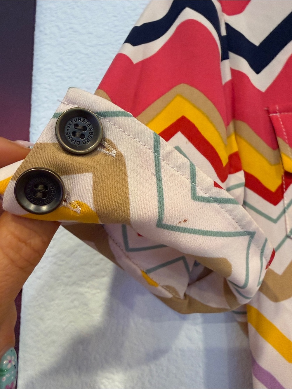 Diane Von Furstenberg Chevron Short Sleeve Mini Dress in Red, Yellow & Black - Picture 4 of 7